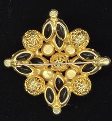 Vtg Verified Juliana Jet Black Rhinestone Filigree Ball Brooch Pin