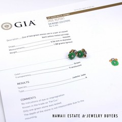 GIA Type A Green Jadeite Jade Donut Diamond 0.25ctw 14K Yellow Gold Earrings