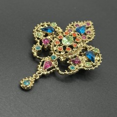 Colorful Rhinestone Dangle Brooch Pin J29A