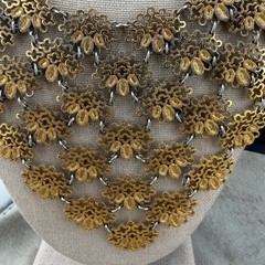 Vintage Monet Bib Necklace Runway Cleopatra Gold Tone Signed 17”