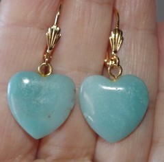 Vintage Carved Heart Larimar Lever back Earrings in 14K GF