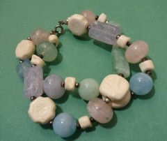 Vintage Colorful ACRYLIC Beaded DOUBLE Stranded Bracelet in Silver Tone