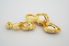 2 Vintage Gold Tone Colorful Larg Brooch Pin Red Purple Blue Green Pearl ERA1979