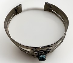 Vintage Silver Color Egyptian Blue Scarab Cuff Bracelet 2.25″ Inside Diameter