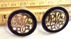 Vintage Cobalt Blue guilloche Enamel silver filigree Earrings pierced BEAUTIFUL