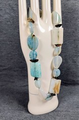 Vintage Aquamarine, Amazonite, & Smoky Quartz Gemstone Glass Chunky Necklace 16″