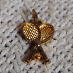 Vintage MONET Signed Tennis Racket Charm Gold Tone
