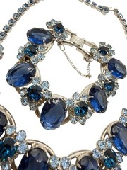 Vintage Juliana Blue Rhinestones Necklace & Bracelet Set 5 Links