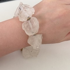 Vintage Big Chunky Clear Rock Crystal Quartz Raw Stone Heavy Statement Bracelet