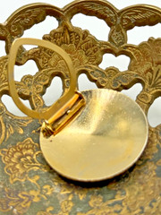 Vintage Gold Tone Geometric Scarf Clip Ring Holder Modernist Textured Unsigned