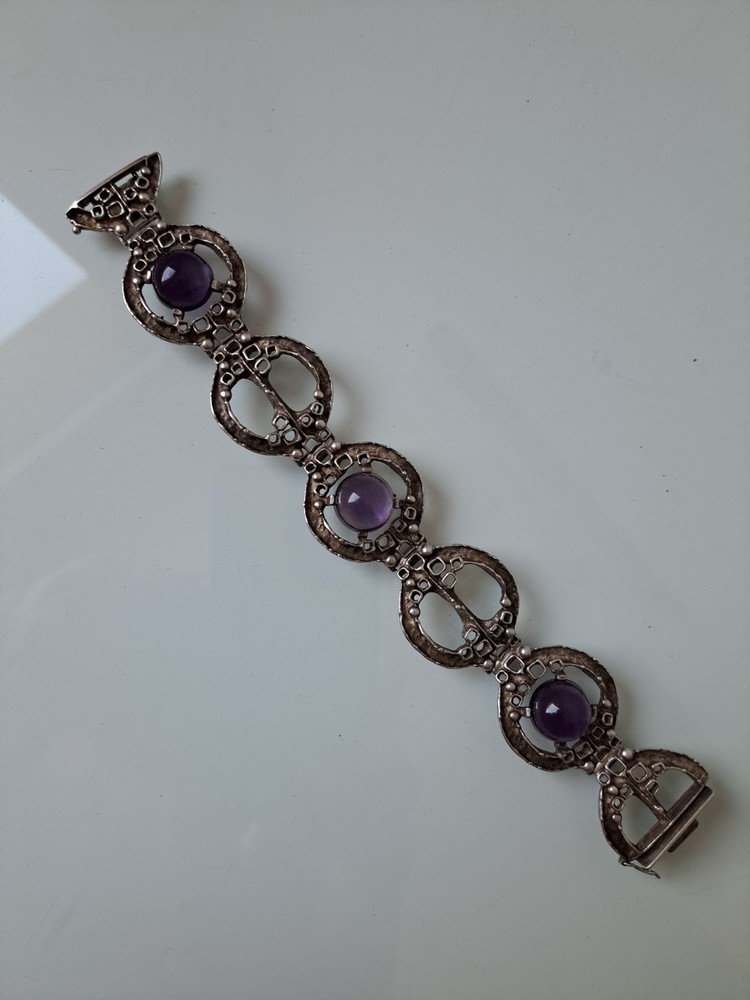 Exquisite, old Bracelet, 925 Silver, with Amethysts, Teka Theodor Klotz, 49.6g