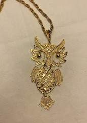 Vtg Articulated Owl Pendant Necklace Gold Tone Chunky Chain Statement Retro BOHO