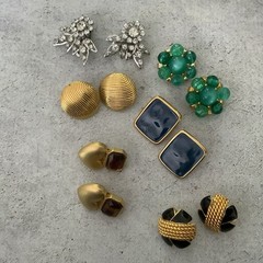 Vintage Clip On Earring Lot Monet Gold Tone Rhinestone Enamel Pairs
