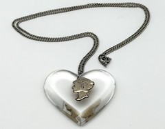 Vintage Mercury Dime Lucite Heart Necklace Sterling Silver 18” Chain Sweetheart