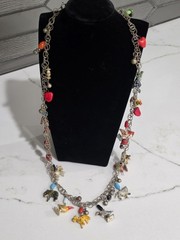 Vintage Tropicana Necklace Silver Wooden Animals Birds Chain Parrot Hearts 1960s