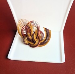 Vintage Wicker Wood Woven Abstract Knot Swirl SCARF Slide CLIP Red Brown
