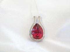 Sterling Silver 925 Pink Topaz Large Slide Pendant Necklace