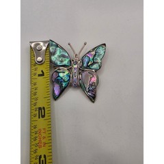 Vintage Alpaca Mexico Abalone Shell Butterfly Pendant Brooch Pin Iridescent