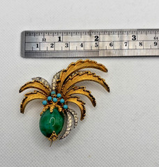 VINTAGE JOMAZ Rare PINEAPPLE Shaped Faux Turquoise & Jade Cabachon Brooch