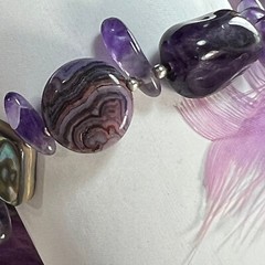 Vintage 0.925 Sterling Silver Amethyst Abalone links 7 3/4″ x 5/8″ Bracelet
