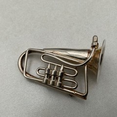Vintage Silver Tone Trumpet Horn Brooch Music Instrument Pin Minimalist Jazz