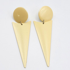 Minimalist Geometric Long Drop Dangle Metal and Cream Enamel Vtg 1980s Earrings