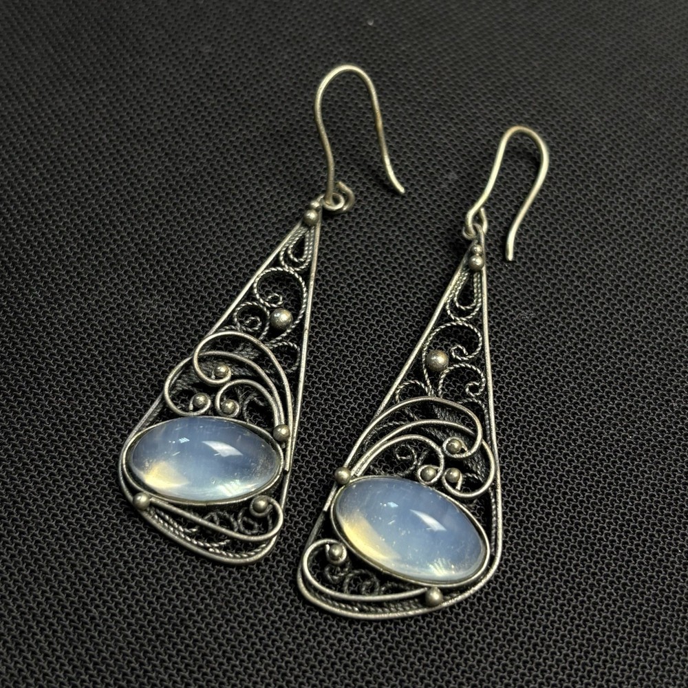Vintage Filigree Earrings Made in USSR, Soviet Silver-plated