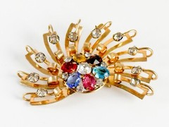 M&S VTG Brooch Pin Pendant 12KT GF Art Deco Faceted Rhinestones Design Costume