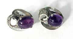 Vtg Sterling Silver Art Deco Amethyst Screwback Earrings Lot