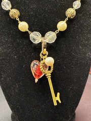 Romantic Vintage Assemblage Necklace, Valentine Heart Key & Carabiner, OoaK