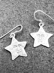 Vintage Sterling Silver Celestial Star Face Dangle Earrings