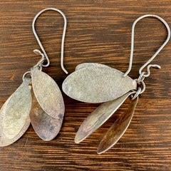 Vintage Sterling Silver Dangle Earrings Oval Disc Modernist Pierced French Wire