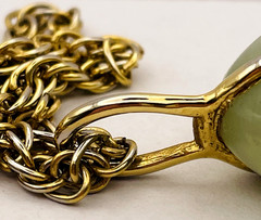 Vintage Faux Jade Gold Tone Pendant Chain Necklace