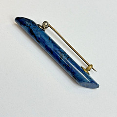 STUNNING Victorian blue banded unknown stone glass tube bar pin brooch brass “C”