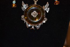 ONE OF A KIND, CUSTOM MADE .925 STERLING SILVER AND AMBER NECKLACE AND EARINGS.