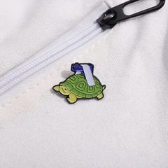 Funny Cartoon Turtle With Gun Metal Brooch Pin Backpack Purses Clothing Lapel