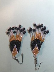 Vintage Black Orange and White Beaded Dangle Earrings