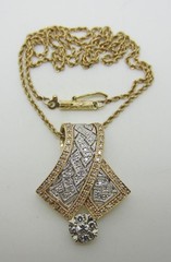 14K Yellow Gold-White Gold Vintage Diamond Pendant and 16″ Rope Chain – LB0808