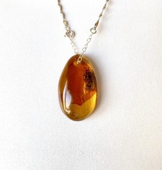 Splendid Amber Pendant with chain shaped like a Drop Bee