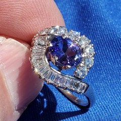 Original EARTH MINED TANZANITE DIAMOND DECO Engagement Ring Solitaire 14K GOLD 7