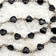 Vintage Heart Necklace Sterling Silver Black Heart Y Drop 17″