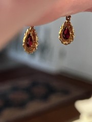Vintage Red Tourmaline 14kt Earrings With French Wires And Hook 2.0 Grams Total