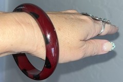 Vintage Tested Burgundy Bakelite Injected Black Gumdrop Dot Bangle Bracelet-RARE