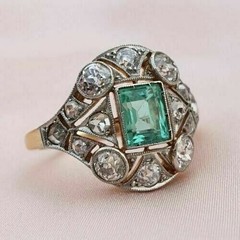 Art Deco Vintage 3.10 Ct Natural Emerald Wedding Ring 14K Yellow Gold Over
