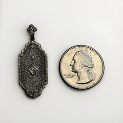 Antique Victorian 10K White Gold and Diamond Pendant