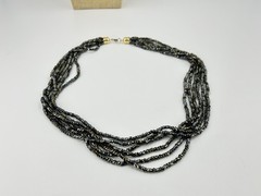 Black Hematite Seed Bead Multistrand Necklace 24 Inch