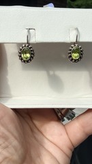 VTG FAS 925 Silver Earrings W/ Faceted Oval Cut Peridot Gemstone & Beaded Edge