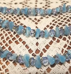 Vintage Laguna Necklace, Aurora borealis crystal, 3 Strand,Blue, 16″ Adjustable