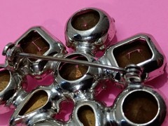Fabulous Vintage Clear Glass Unique Brooch 9 Foilback Cabachons 1.5in
