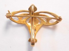 14K Yellow Gold Art Nouveau Style Pendant Pocket Watch Holder Brooch 29x21mm